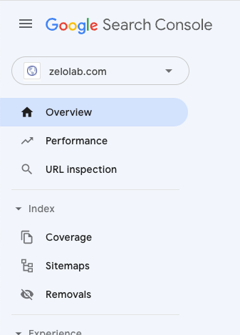 screenshot of Google Search Console navigation