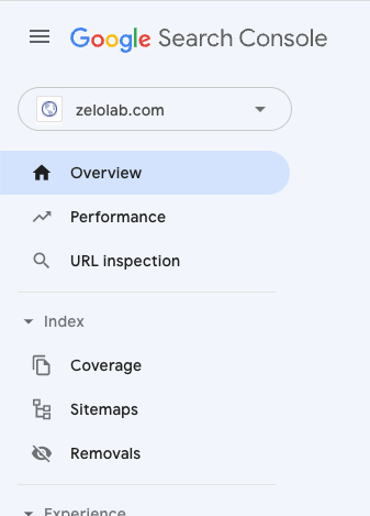 screenshot of Google Search Console navigation 