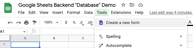 Create a new form under the "Tools" menu of your sheet.