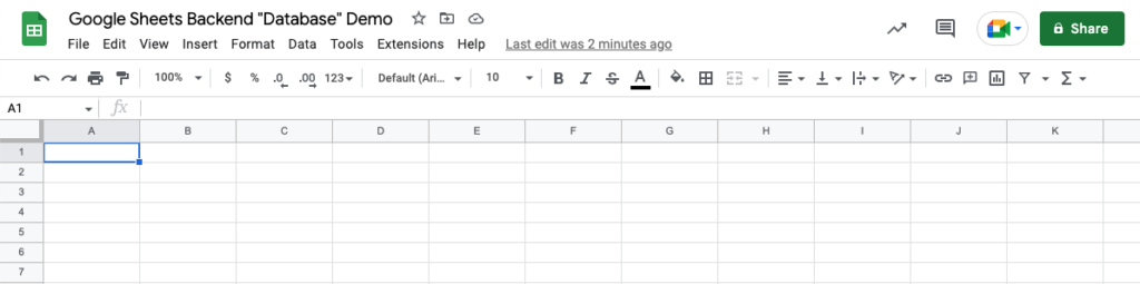 New Google Sheet, Blank